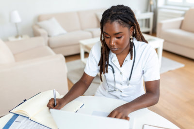 female nurse studying