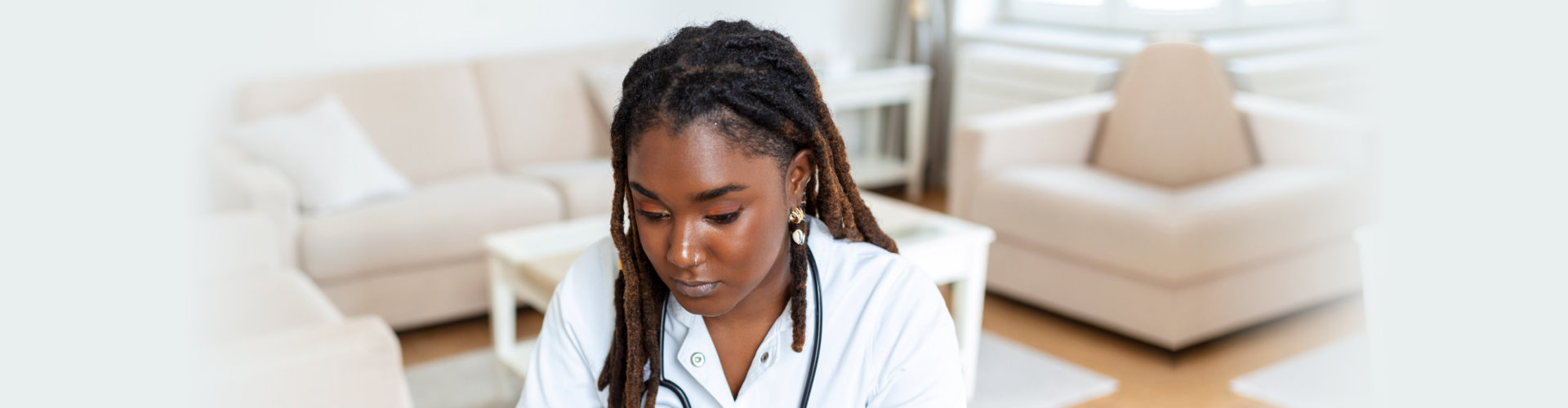 female nurse studying